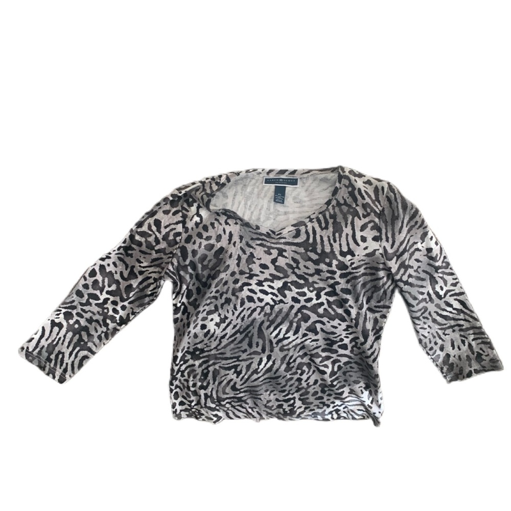 Pre Owned Women’s Karen Scott Petites Pull Over Blouse Shirt Sz PS Camouflage